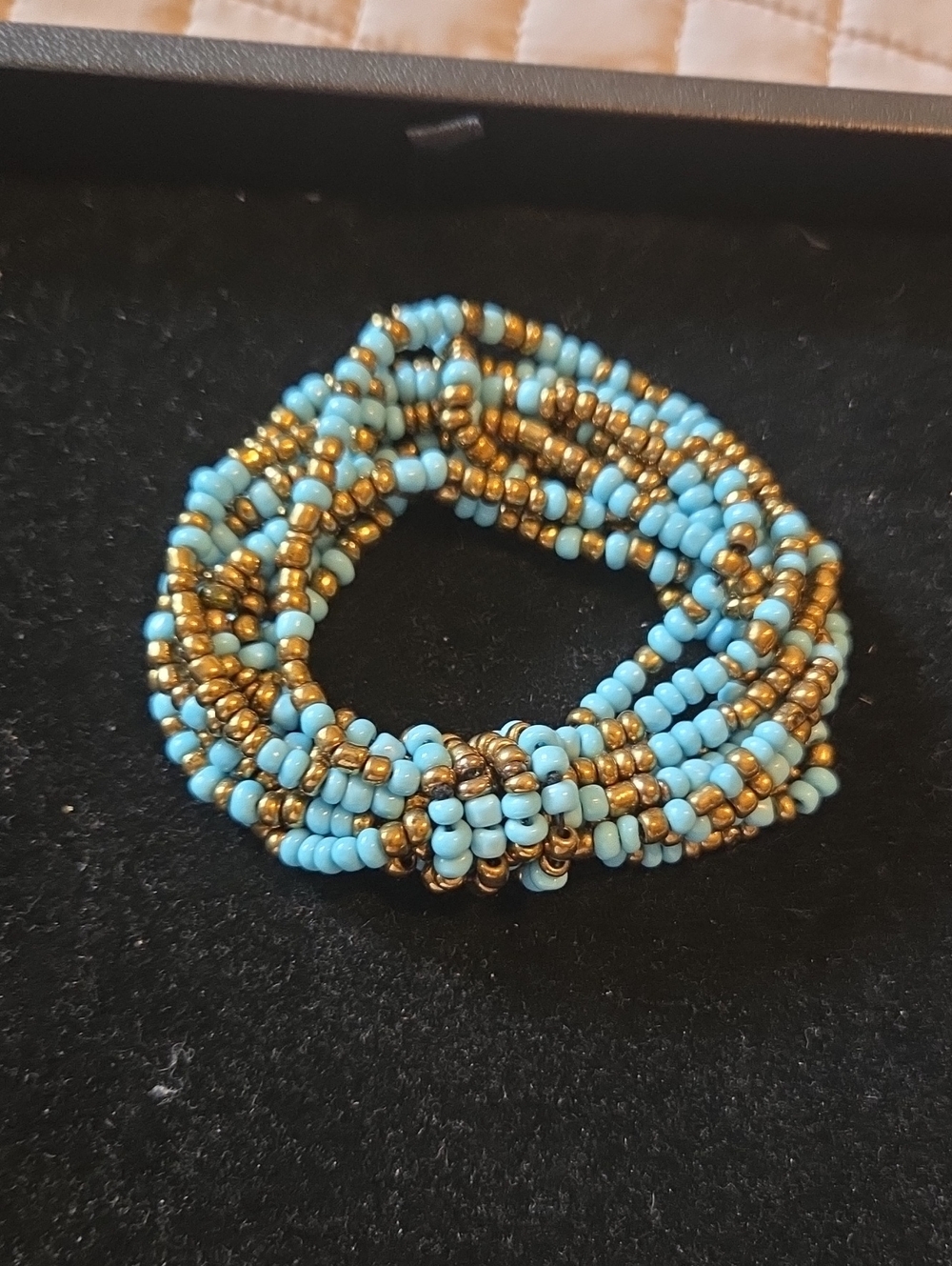 $5 With Any Purchase Turquoise and Gold Beaded Stretch Bracelet